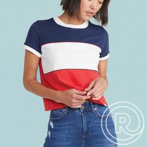 NWOT Marine Layer RE-SPUN Blocked Striped Tee Color Block Soft Crop Shirt Women